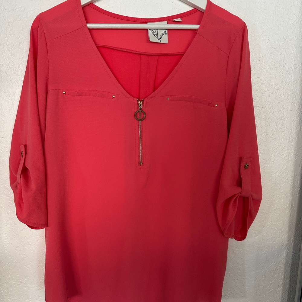 Elegant Coral V-Neck Blouse